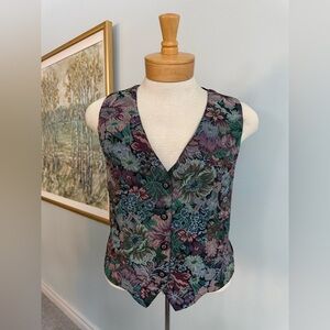 Vintage Zacks Floral Tapestry Vest – 90s Cottagecore Garden Print